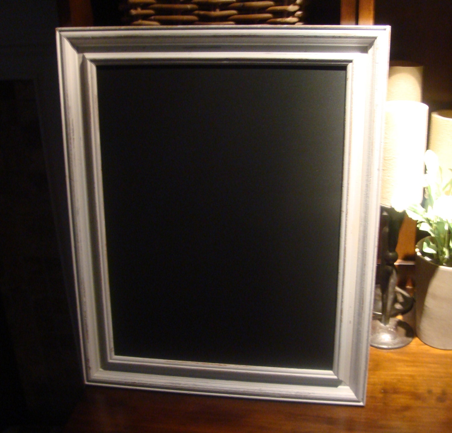 Chalkboard, Large, MAGNETIC, Distressed White Frame (17 1/2 x 21 1/2 inches)