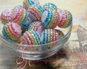 20mm 70's Rainbow Stripe Rhinestone Beads Qty 8