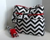 Monterey Chevron Diaper Bag Set - Black Chevron and Red - Or Custom Design Your Own - Large 9 Pockets