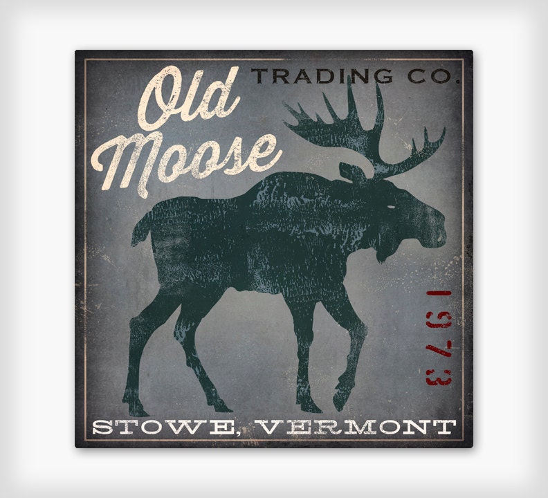 PERSONALIZE Old Moose Trading Company -  Rustic Road Sign -  Graphic Art Canvas Wall Art 16 x 16 x 1.5 inches Vintage Style