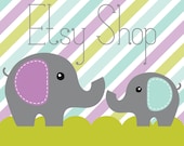 Premade Etsy Banner and Avatar Shop Package - Etsy Store - Elephant Stripe Design - Purple Aqua Colors