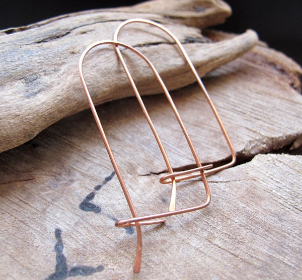 U shaped Hoop Earrings - Copper Oval Hoops - Copper lightweight Hoops FreeForm