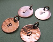 Hand Stamped Copper Charm. Personalized Disc Tag. Hammered Initial Letter Pendant Necklace Add on