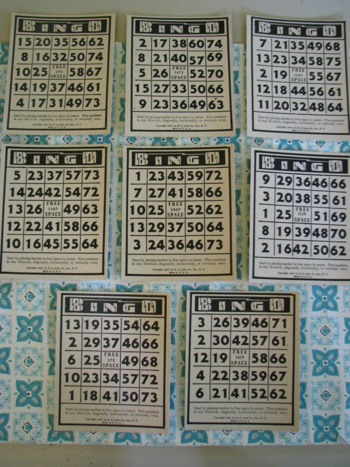 8 Vintage 1941 BINGO cards