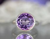 Purple Amethyst Milgrain Cocktail Ring In No Nickel / Nickel Free Sterling Silver - Made To Order