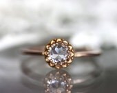 Rose Cut White Sapphire In 14K Rose Gold Engagement Ring - Ready To Ship