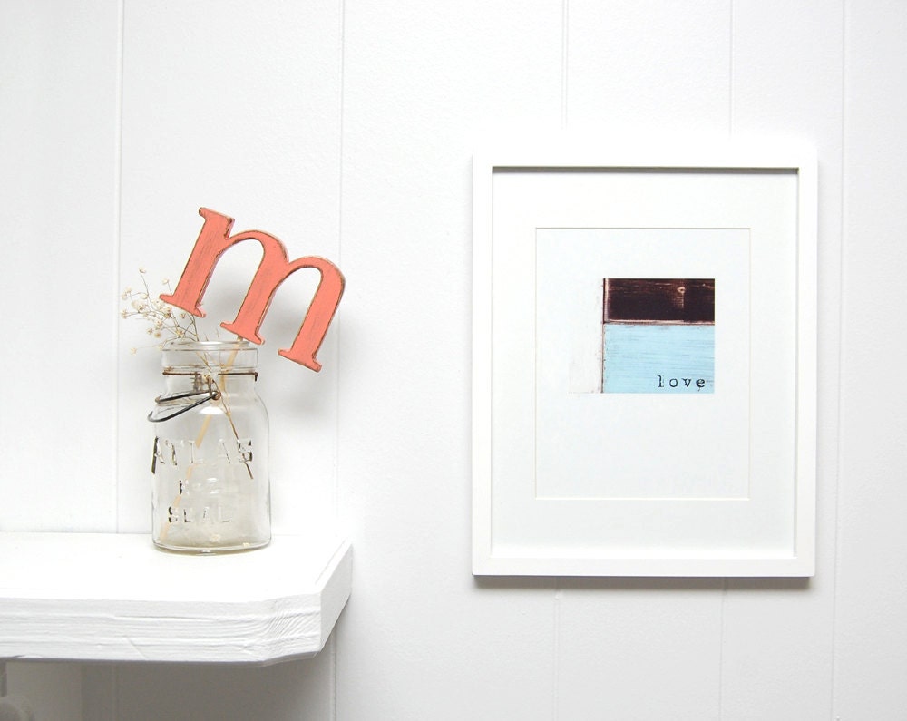 Letter m - wedding cake topper - wood YOUR CHOICE of letter and color - shabby cottage chic coral