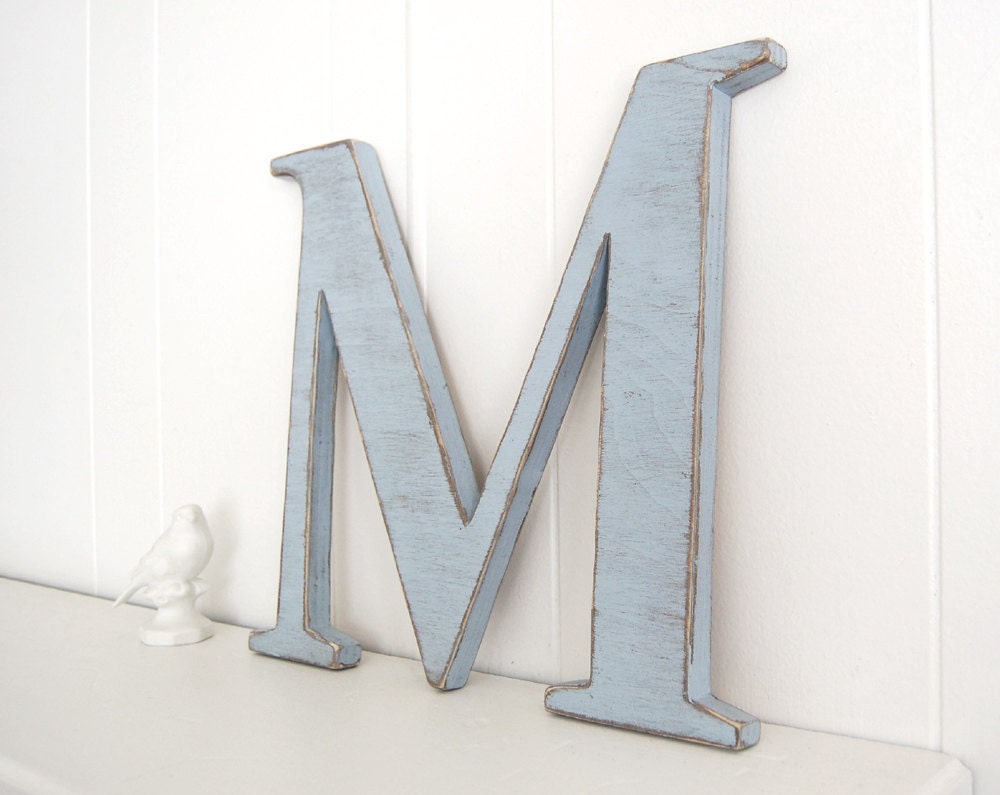 wall letters M distressed custom colors wall decoration kitchen wedding home decor Soft Blue