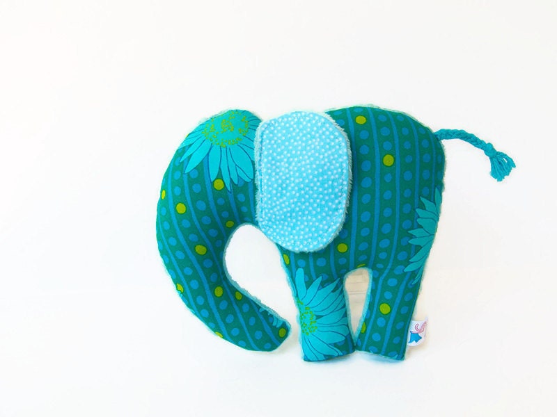 Plush Elephant  Minky Stuffed Animal Teal Blue Tiffany Lime Sunflowers Ready to Ship
