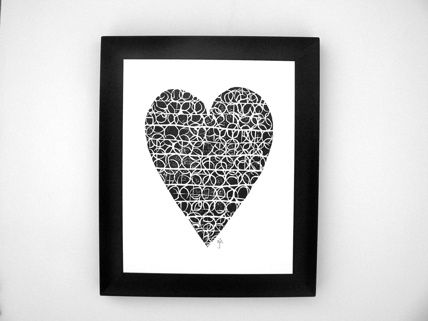 PRINT - minimal black textured heart 8x10 letterpress
