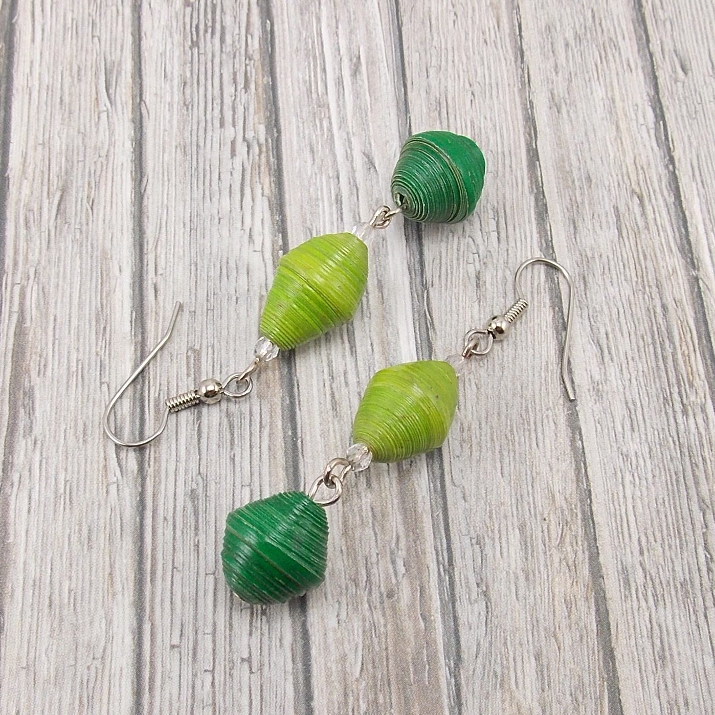 Earrings - Rwandan Paper Beads - Lime and Emerald Green