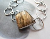Picture jasper Sterling silver  metalwork bracelet, rustic bracelet, OOAK jewelry