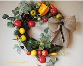 25% Off Fruits and Veggies Wreath, Tomato Wreath, Summer Garden Wreath, Kitchen Decor