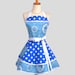 Ruffled Retro Apron - Sexy Womens Apron in Royal Blue Bazaar Elephants with Large Polka Dots Handmade Full Kitchen Apron