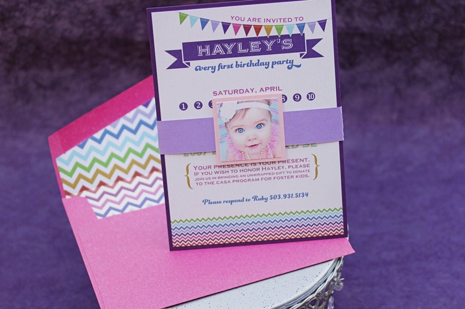 Rainbow Chevron Birthday Invitations