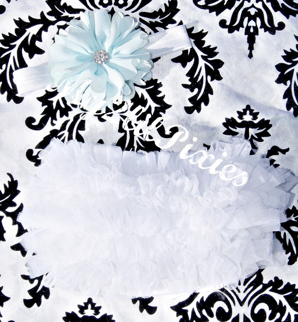 Baby Girl Set - Chiffon Ruffle Bum Baby Bloomer and Baby Girl Headband Set -Choose your Size - Photo Prop- MY2Lilpixies