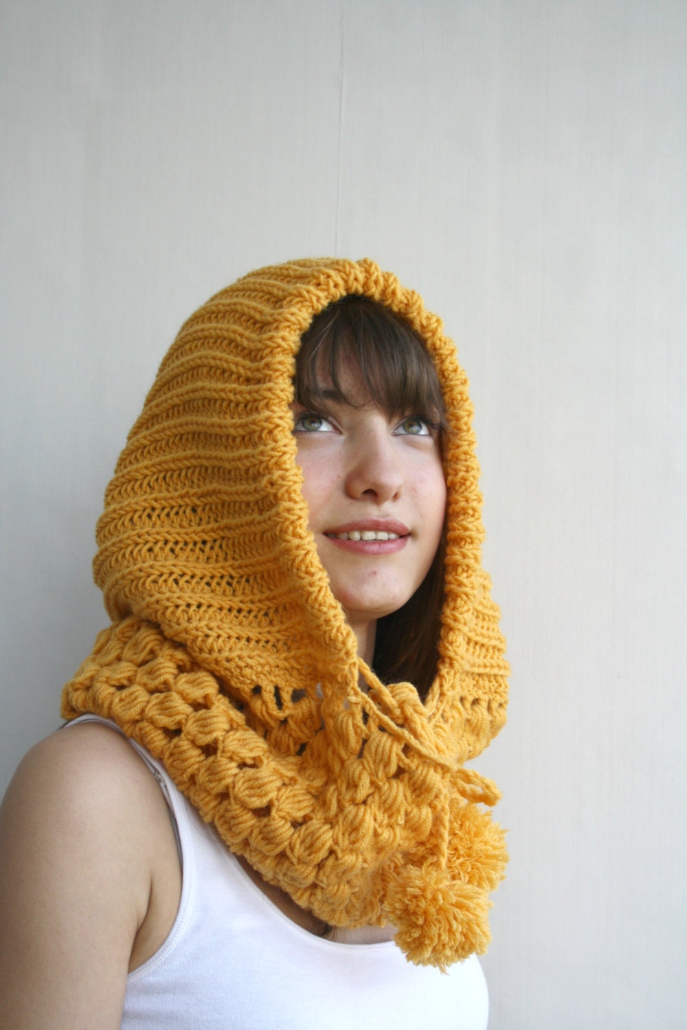 Free Shipping Yellow Mustard Wool Hooded  Chunky Infinity LOOP Scarf  Cowl Mothers Day gift Under USD100
