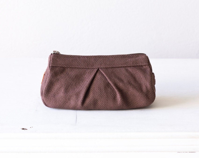 Makeup bag , cosmetics case in Brown cotton canvas