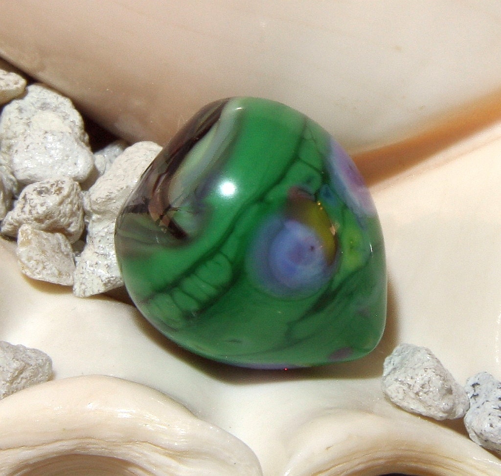 Handmade Lampwork Focal Bead glass  PRAIRIE FIELD DROP green  charm one hole
