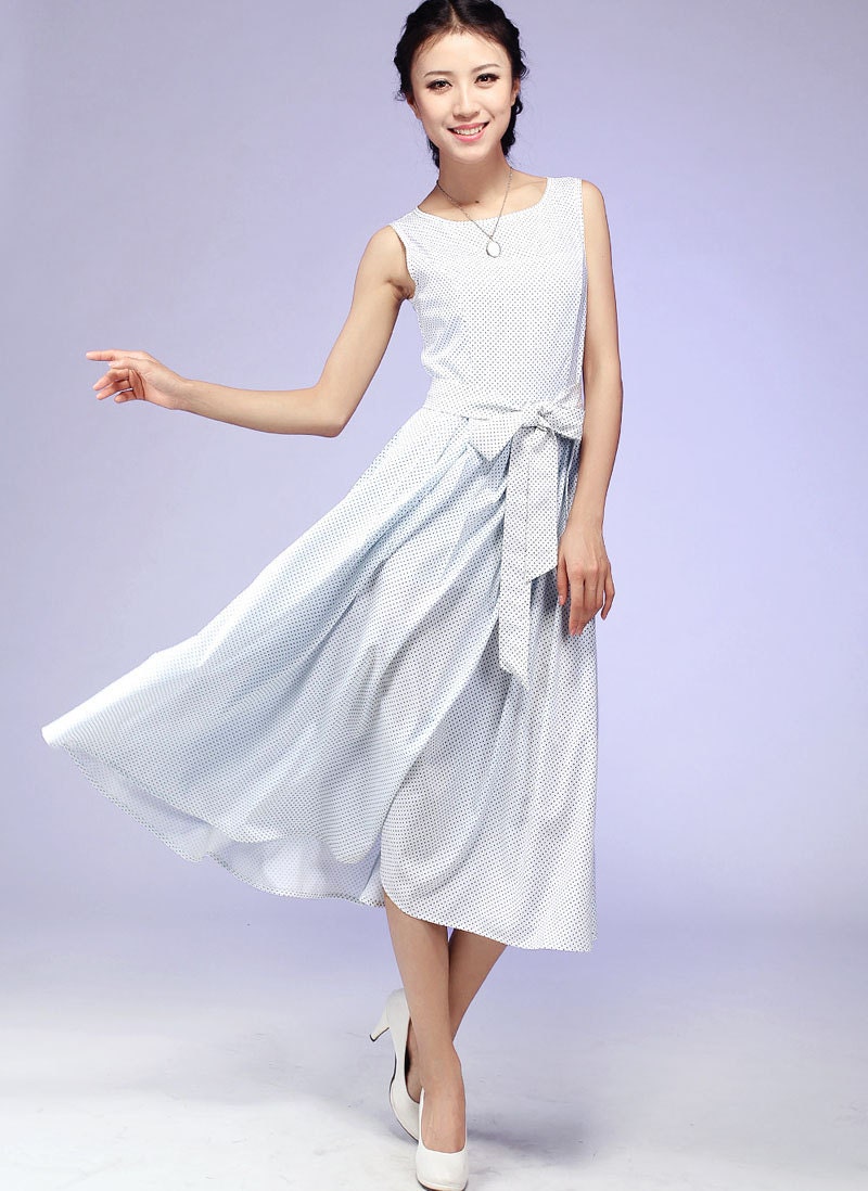 White dotted cotton maxi dress (567)