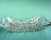 Vintage U.S. Glass EAPG Relish or Pickle Dish, 1910, Sawtooth, Wheel Etched Daisies, Glass    I Take Credit Cards