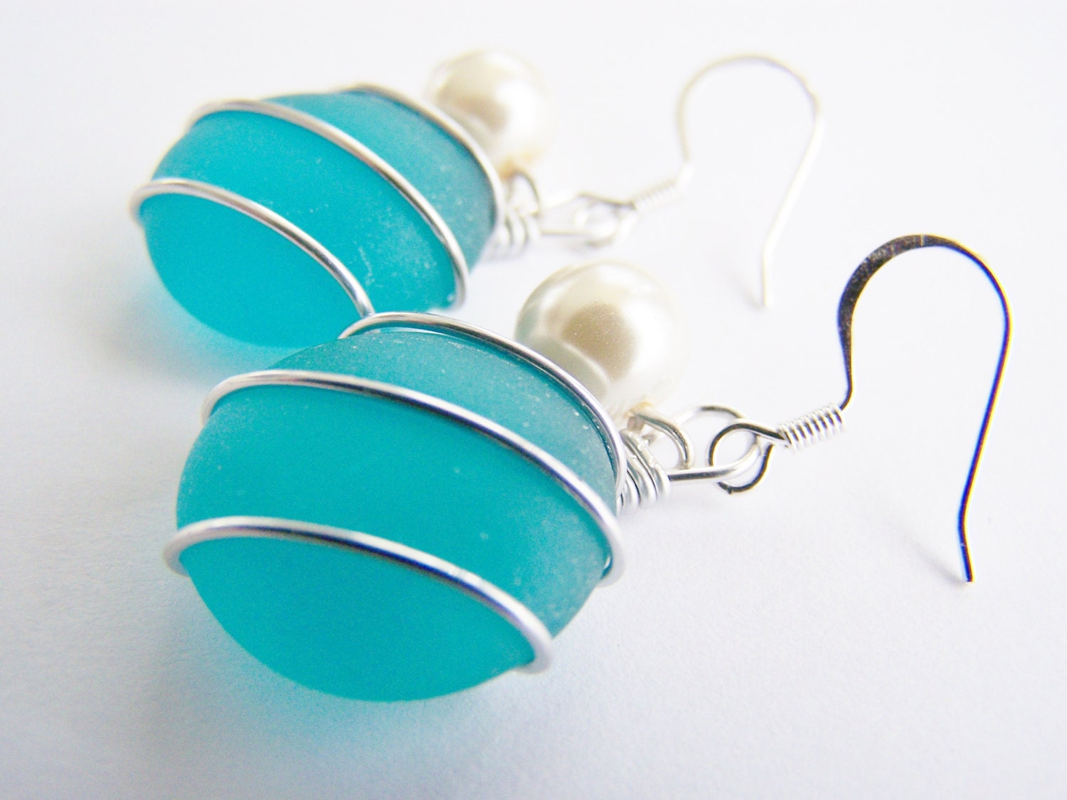 Seaglass Bridesmaids sets - Tahitian Teal Earrings - Glass Pearl - Other Colors - Earrings available - Weddings - affordable - seaside - lacylauragray