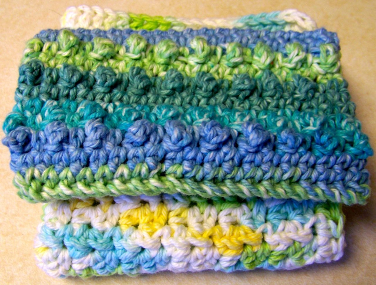 Dish Cloth and Scrubby Duo - Blue Green Yellow White
