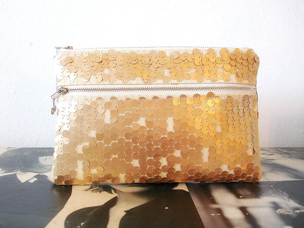 Gold Sequin Clutch Double Zipper Clutch