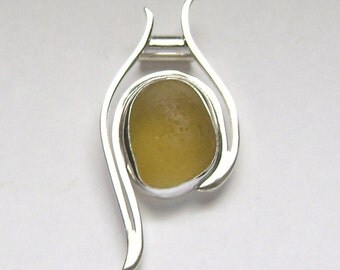 Sea Glass Jewelry - Sterling Rare Golden Amber Sea Glass Pendant