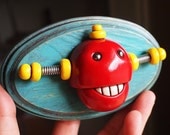 3D Robot Wall Art - Chewing Bot - Red Shabby Chic Robot Artwork