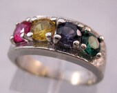 10K Mother's Ring White Gold Ruby Citrine Amethyst Emerald Size 5 1/2