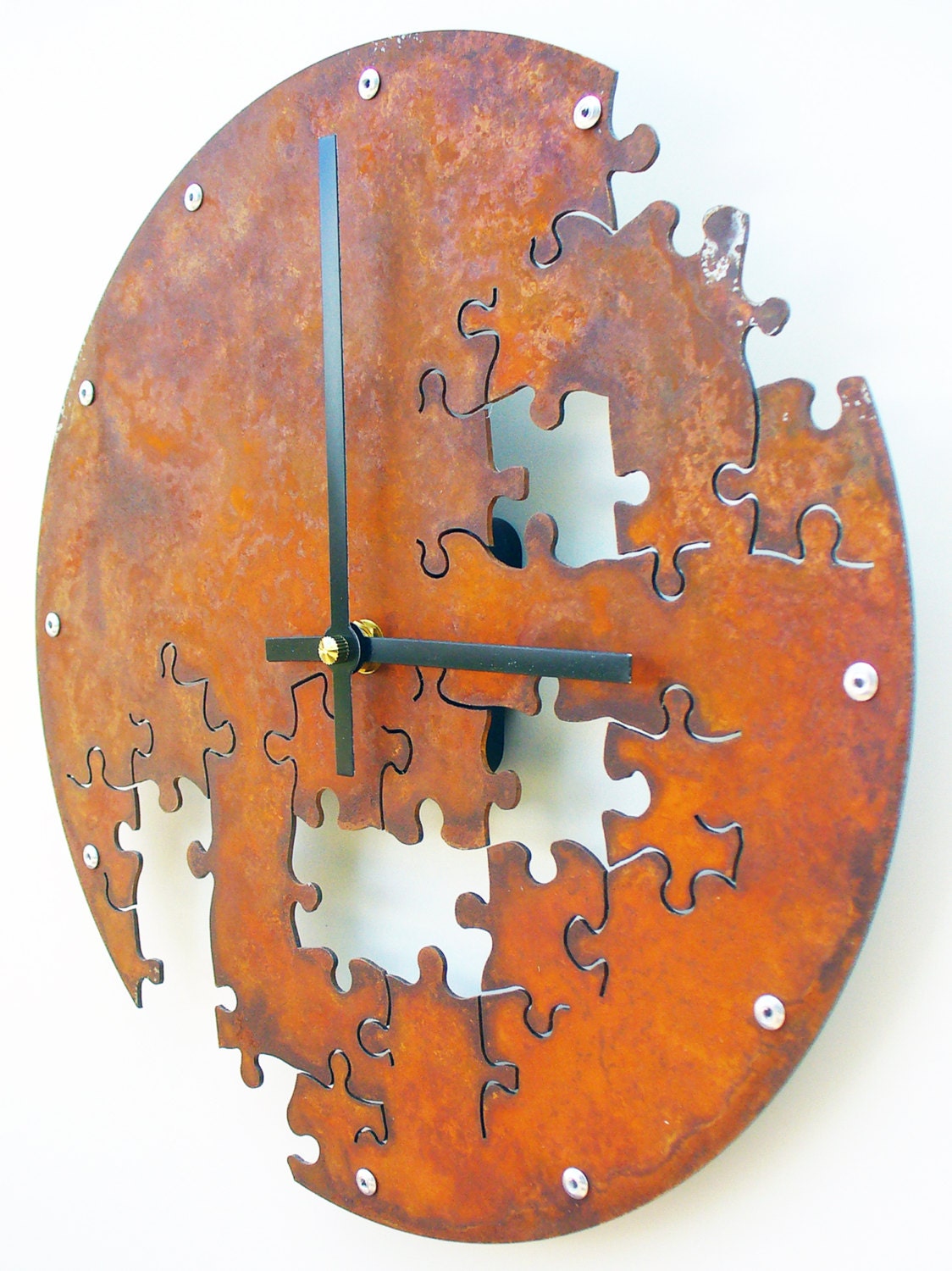 Puzzle Wall Clock V (Rusted)