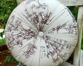Toile Unique Earth colors cotton round pillow 16" for your chinoiserie or Hollywood regency Mid century home