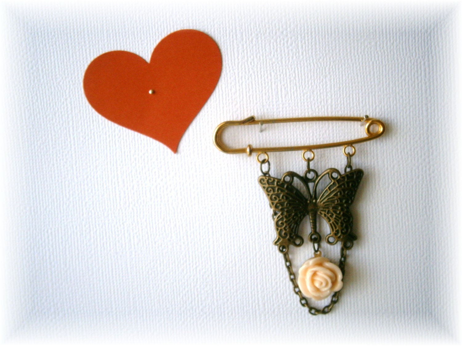 Kilt Pin Brooch, Madame Butterfly, Peach Rose, Ornate Butterfly,Scarf Pin Brooch, made with love Maddabling