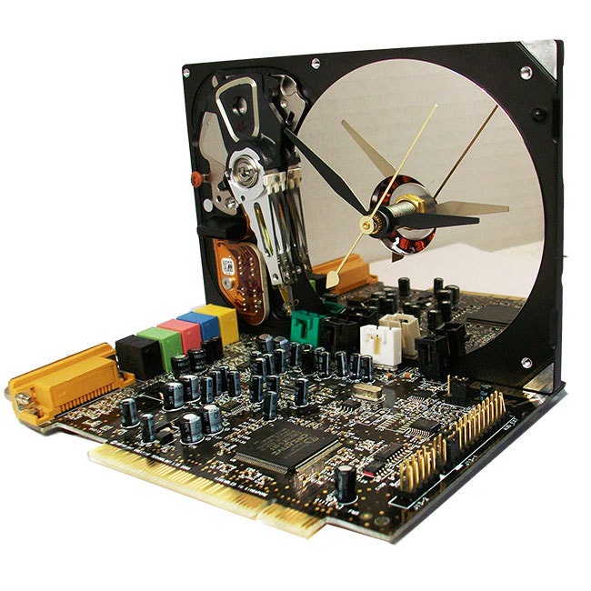 Hard Drive Clock with "Sound Blaster" Circuit Board as the Base...Cool Gadget Clock.