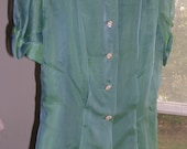 Vintage Green Organza Two Piece Dress with Jewel Buttons NOS