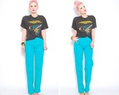 80s Jeans - Bold Turquoise Wranglers - 1980s High Waist Skinny Colored Denim Mom Jeans - XXS XS 00 0