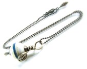 Lampwork Necklace, Wire Wrapped Pendant, Sterling Silver, Blue and White, Minimalist Jewelry, Lampwork Pendant, Nautical Jewlery