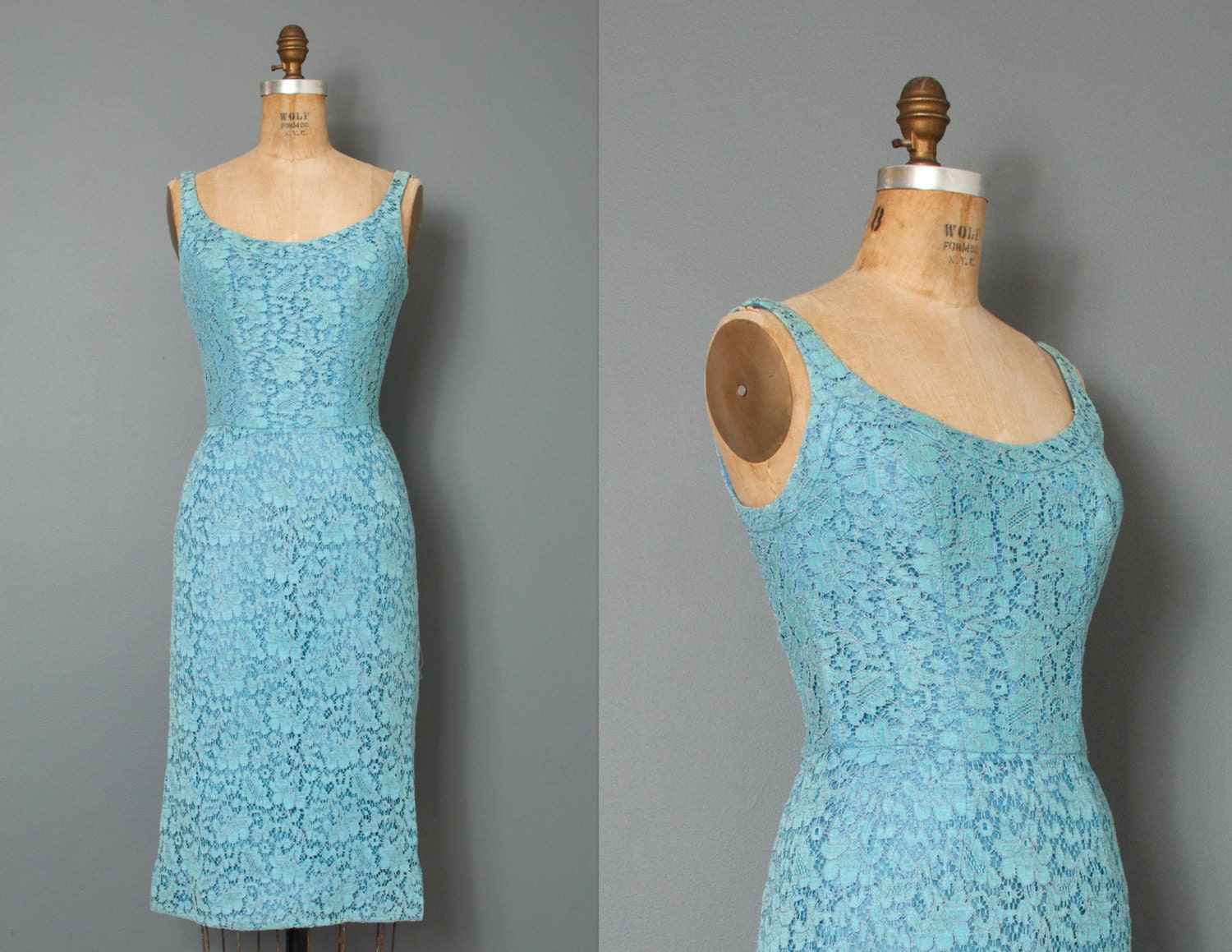 vintage 1950s dress / 50s dress / 1950s lace dress / wiggle dress /  the MY BLUE HEAVEN dress