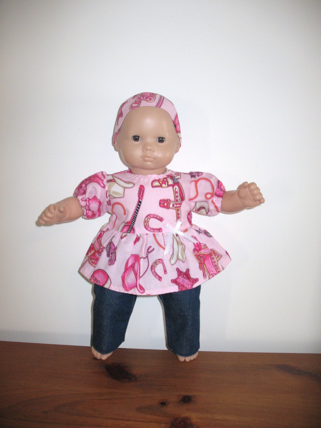 15 inch Baby Doll or Bitty Twin Doll Clothes, Pink Country Western Outfit