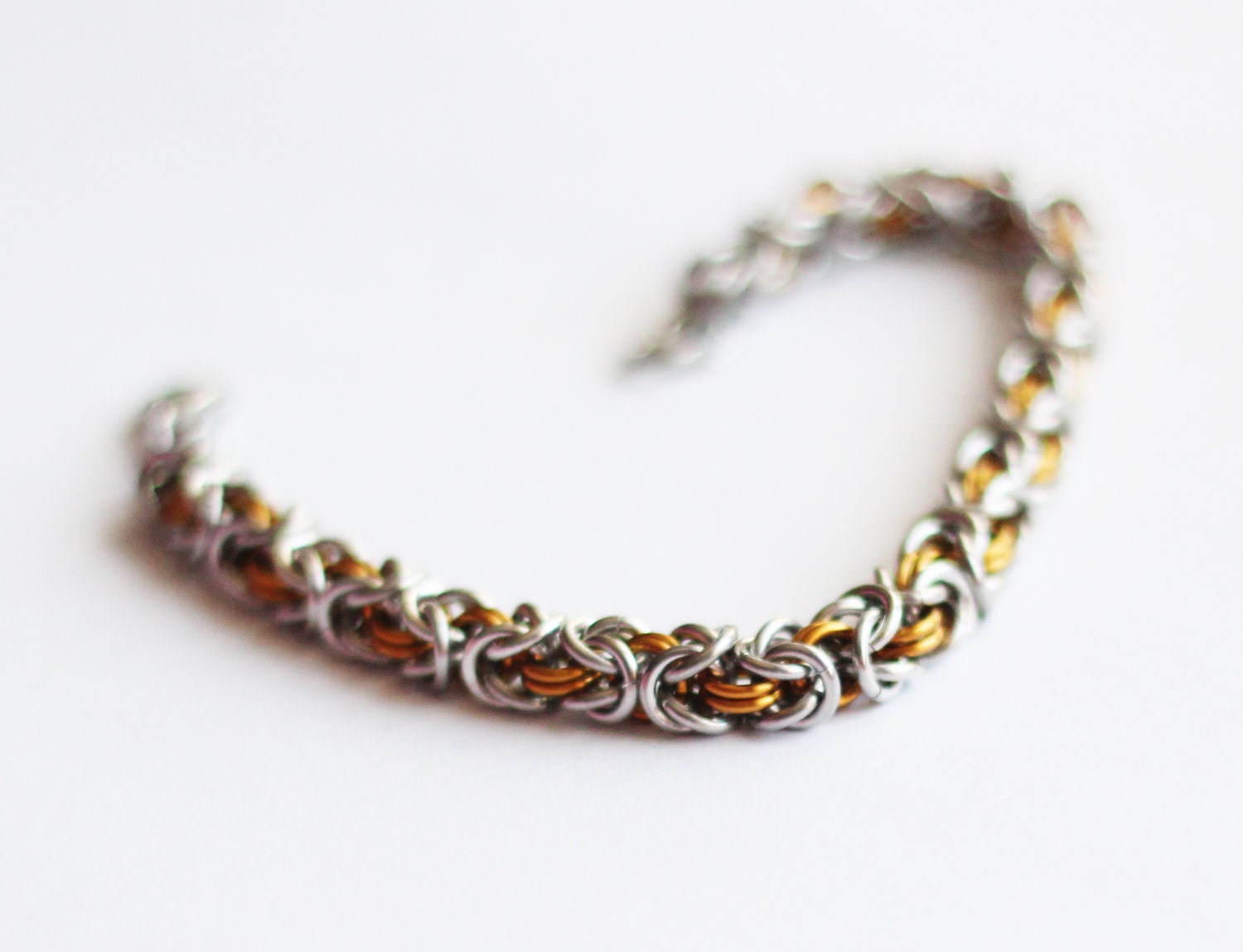Bronze and Silver Byzantine Steampunk Chainmail Bracelet