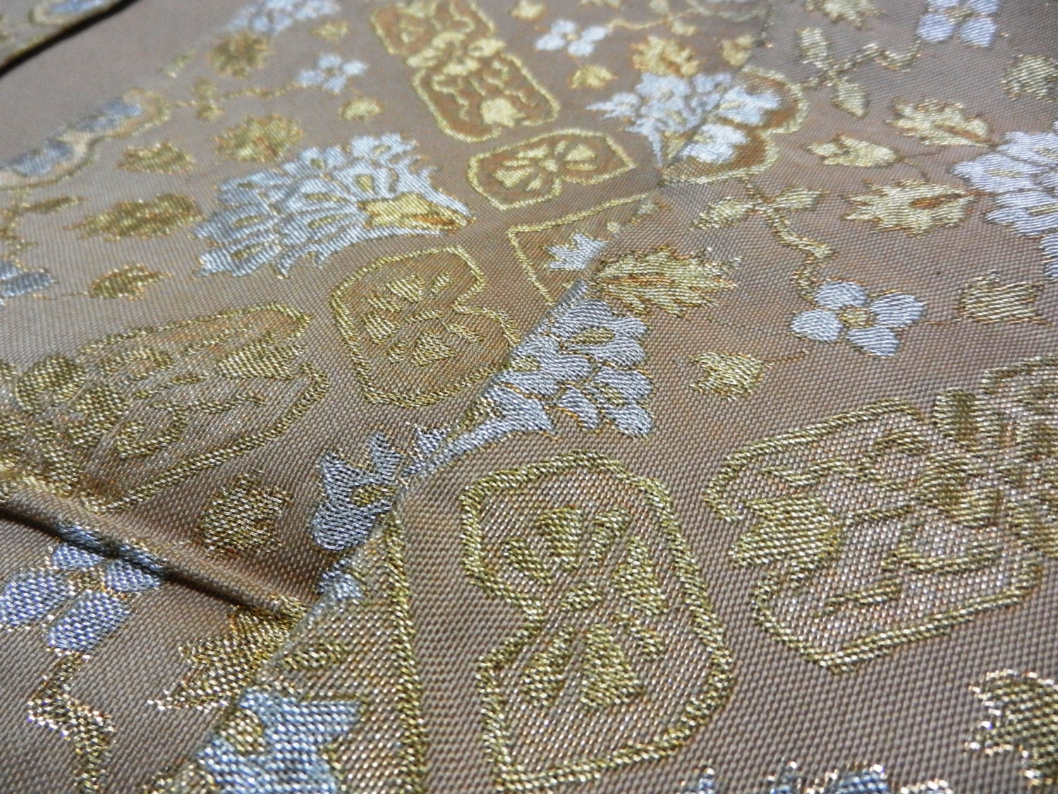 Japanese Obi Kimono Belt With Silver Gold Ornaments
