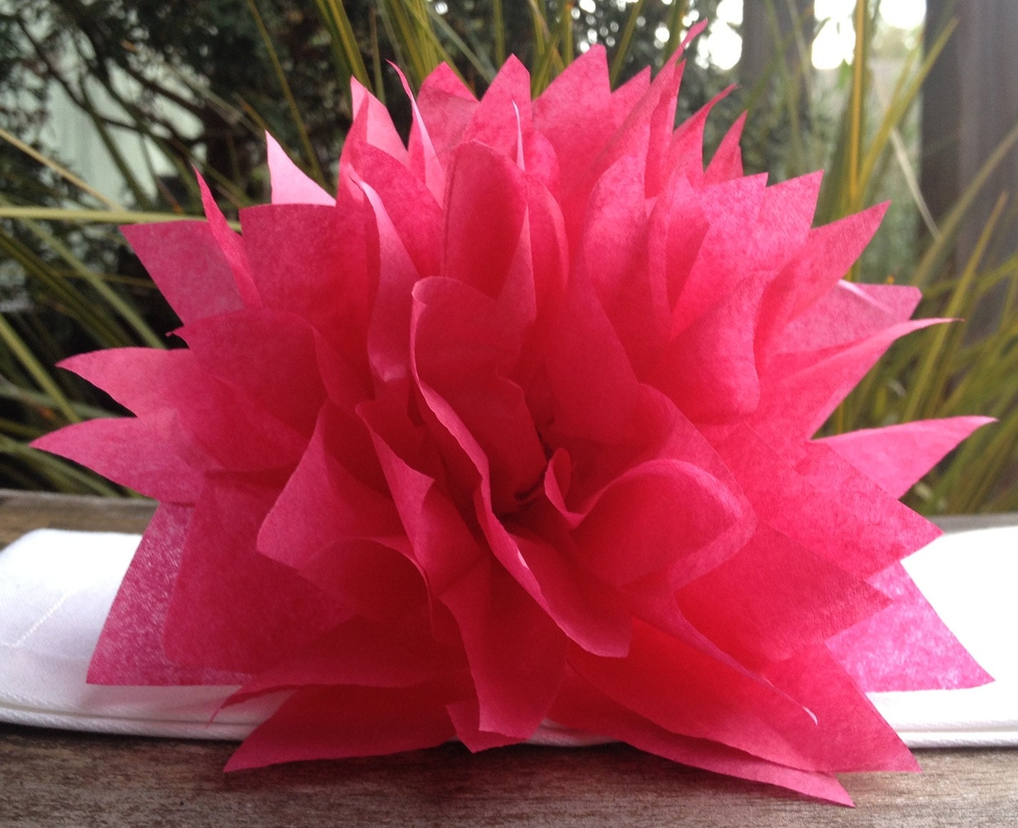 100 Boysenberry Pink Paper Dahlia Napkin Holders. Eco wedding, baby shower, hip dinner parties, wine night. Tissue paper Pom Pom flowers