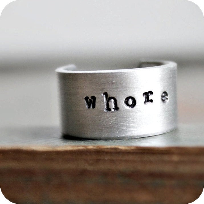Whore Ring aluminum adjustable funny hand stamped womens gag gift