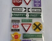 TRAVEL SIGNS Jolee's Boutique Scrapbooking Supplies stickers - Stop Light, Railroad, This way