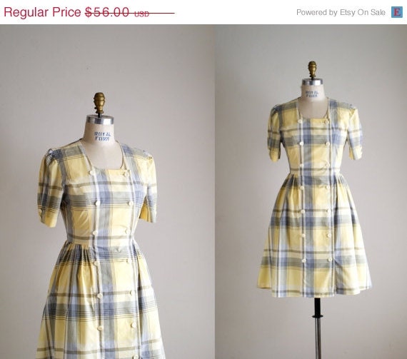 25% OFF SALE plaid dress / 1980s plaid cotton dress / Sanyo dress