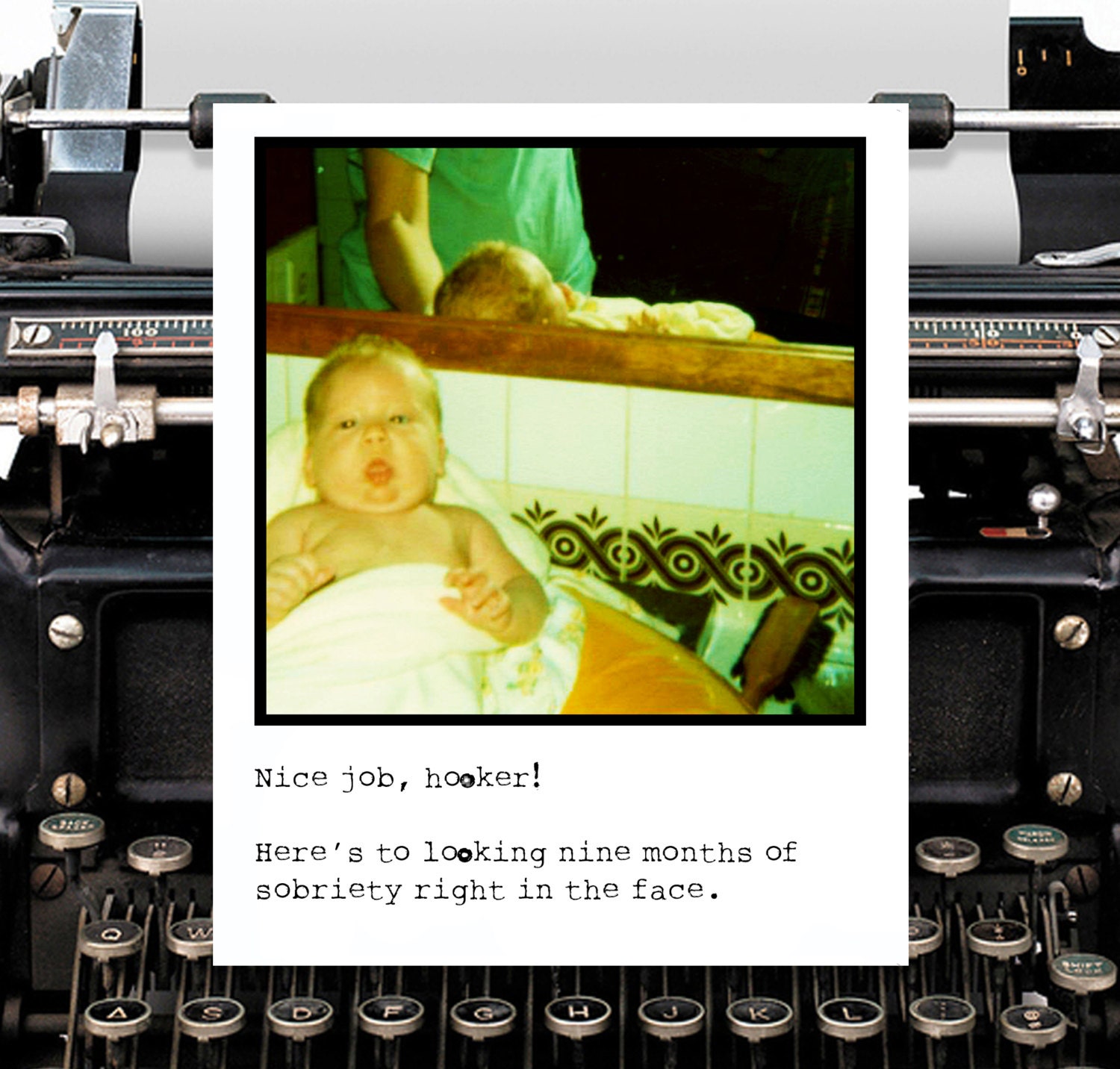 sobRiety.  Bipolar Betty pregnancy/new baby card with envelope...