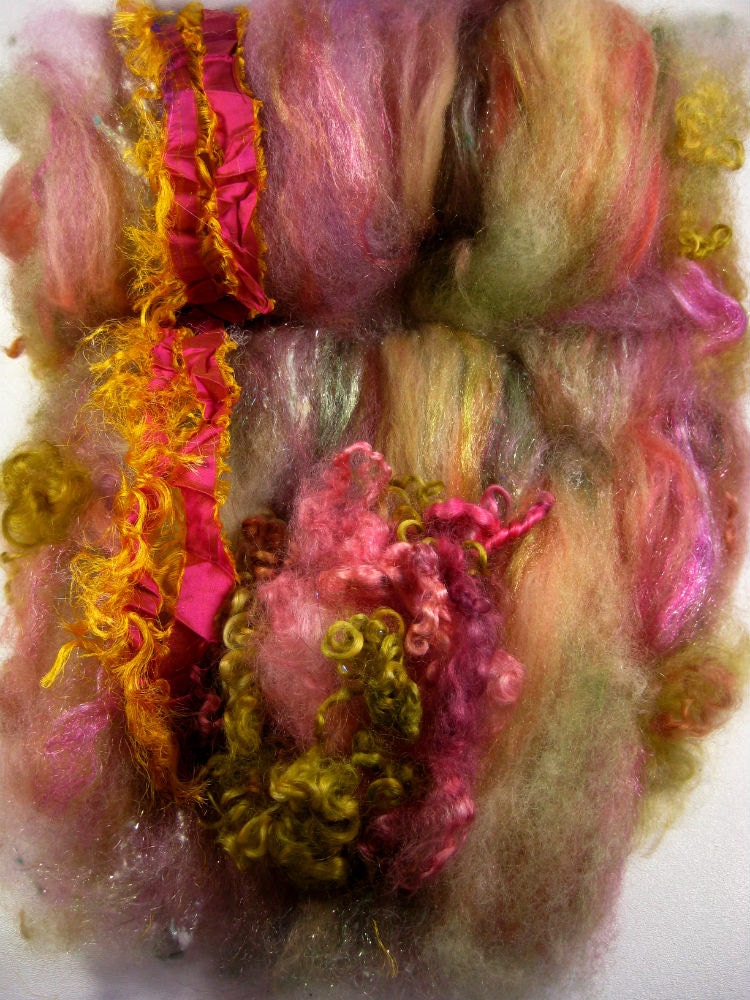 Rose Gold Wild Card Bling Batt for Spinning and Felting