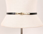 1960s Skinny Belt - Womens S - Black Vegan Vinyl Mod Narrow Waist Belt