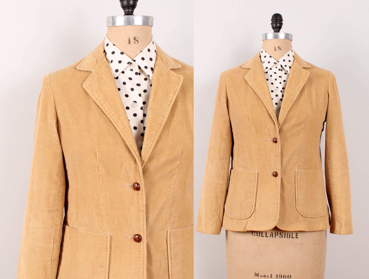 35% OFF 70s / 80s Oscar De La Renta Blazer - Womens L / XL - Tan Corduroy Jacket 1970s 1980s Beige Neutral Cotton Coat